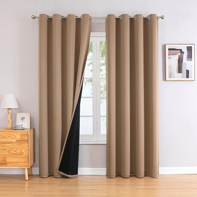 ChrisDowa 100% Blackout Curtains for Bedroom 120 Inches Long 2 Panels Set | 2 Thick Layers, Thermal Insulated, Light Blocking for Living Room, Grommet, Long Window Drapes, Cappuccino, 52 x 120 Inch