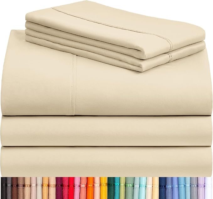 LuxClub Split King Sheets for Adjustable Bed, Deep Pocket Split King Sheets Set 5PC, Cooling Sheet Split King Size, Soft Hotel Luxury Bedding, Silky Fitted Sheet & Pillowcase Sets, Cream | LuxClub Silky Fitted Sheet & Pillowcase Sets, Breathable Hotel ...