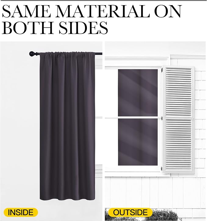 NICETOWN Kitchen Curtains, Short Blackout Drapes, Greyish Purple, 34 in x 45 in (W x L), Set of 2, Thermal Insulated Rod Pocket Window Treatment Draperies for Nursery