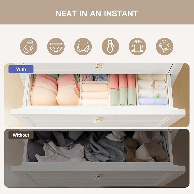 Criusia Drawer Organizer Clothes, 10 Pack Dresser Organizer for Baby Clothes, Underwear, Sock- Foldable Closet Organization and Storage Dividers Bins for Nursery, Bedroom (Beige)