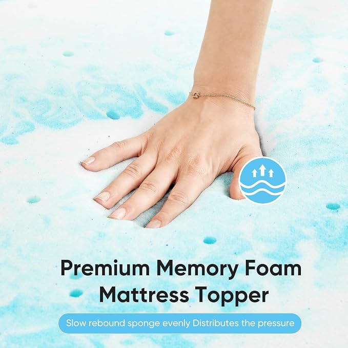 OLIXIS 4 Inch King Cooling Gel Infused Memory Foam Mattress Topper, Bed Pad | CertiPUR-US Certified, Soft Ventilated Pressure Relieving Bed Pad in a Box, Plush Overlay for Dorm, RV, Camper & Sleeper Sofa