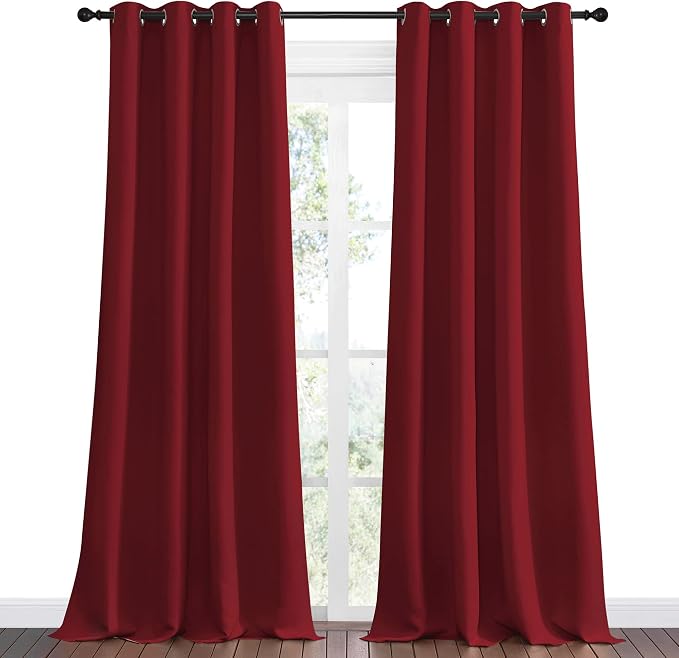 NICETOWN Blackout Draperies Curtains, 1 Pair, 55 x 90-inch, Burgundy Red | Grommet Top Thermal Insulated Blackout Decorative Curtains for Thanksgiving Day & Christmas Decor