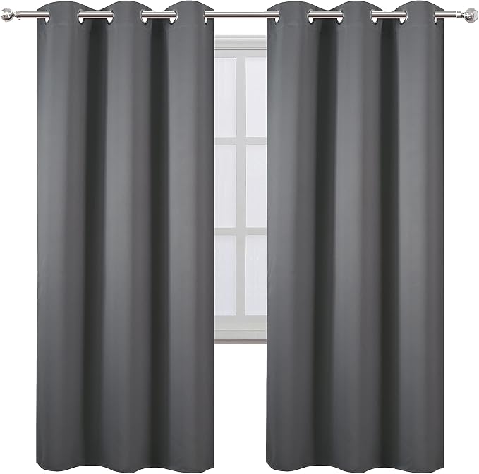 Grey Thermal Blackout Curtains/42 x 72 Inch/Set of 2 Panels Room Darkening Curtains for Bedroom