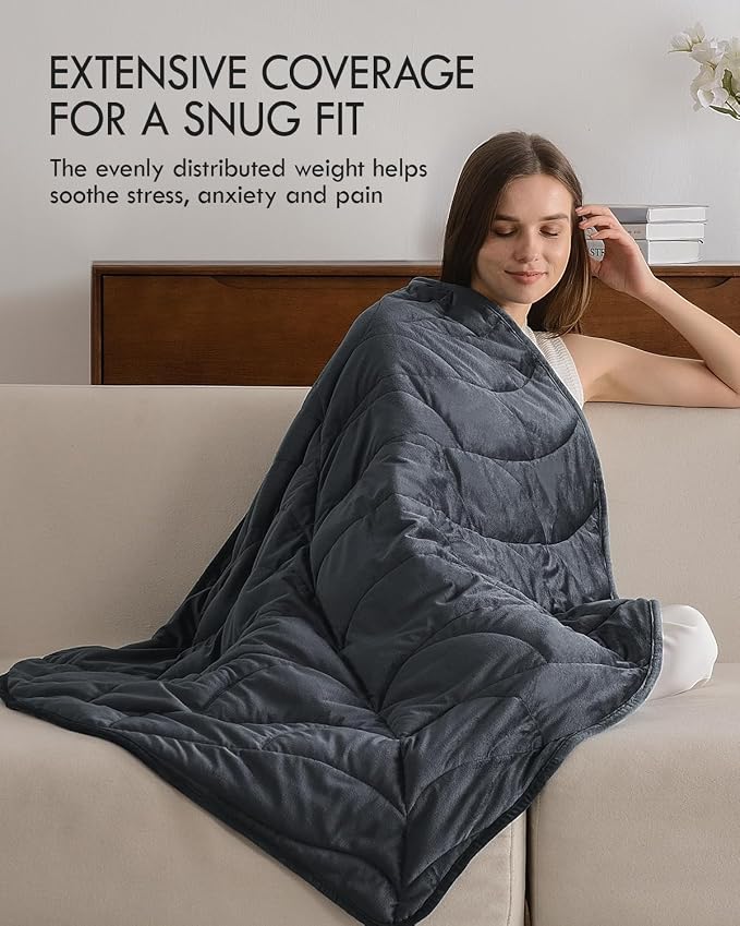 Kaisa Weighted Lap Blanket for Adults, 7 lbs 41" x 53", Leaf Pattern, Gray | Washable Weighted Blankets, Small Portable Blanket for Relaxation, Cozy Luxury Crystal Velvet All-Season Heavy Blanket