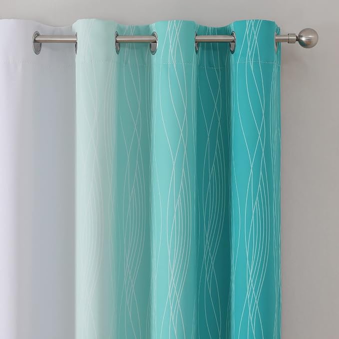 Teal and Grayish White Ombre Blackout Curtains for Living Room 45 Inch Long | Estelar Textiler Room Darkening Curtains for Bedroom,Thermal Insulated,Light Blocking Grommet Window Drapes,52Wx45L,2 Panels