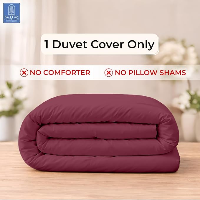 1 Pc Duvet Cover Queen Size/Full Size-100% Egyptian Cotton Ultra Soft Premium Durable Comforter Cover Zipper Closure & Corner Ties- (Burgundy, 90" X 90")