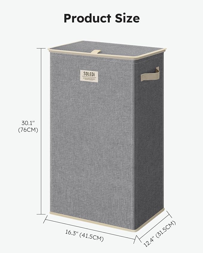SOLEDI Laundry Hamper with Lid 100L Large & Tall Collapsible Laundry Basket, Clothes Hamper with Bag Removable Easy to Carry, Dirty Hampers for Bedroom, Bathroom, Dorm, College, Light Grey