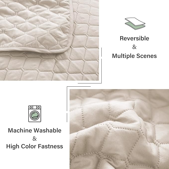 Exclusivo Mezcla Reversible Twin Quilt Bedding Set, Brich Beige | Lightweight Bedspreads with 1 Pillow Sham, Soft Microfiber, All Season Bed Coverlets for Dorm Bedroom Guest Room, 68x88 Inch