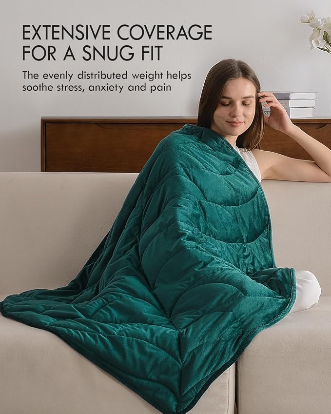 Kaisa Weighted Lap Blanket for Adults, 5 lbs 41" x 53", Leaf Pattern, Green | Washable Weighted Blankets, Small Portable Blanket for Relaxation, Cozy Luxury Crystal Velvet All-Season Heavy Blanket