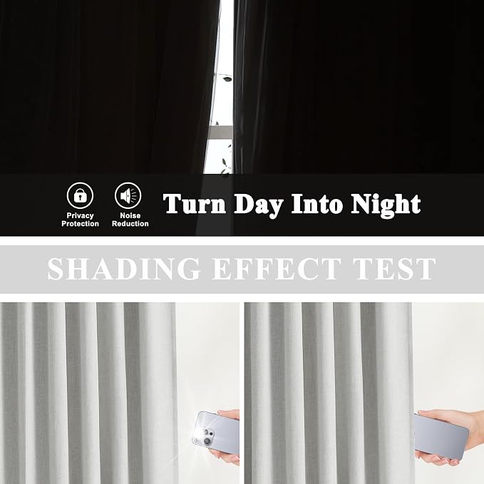 Vision Home Light Gray Pinch Pleated Full Blackout Curtains Linen Blended Room Darkening Curtain Panels 102 inch for Living Room Bedroom Thermal Insulated Pinch Pleat Drapes with Hooks 40" Wx102 Lx2