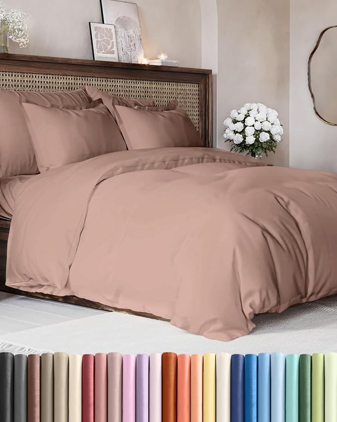 Duvet Cover Queen Size - Extra Soft 3 Piece with Zipper Closure - Mauve | Extra Soft, Breathable, Queen Duvet Cover 90" x 90" with 2 Pillow Shams, Zipper Closures & Ties, Women, Men, Kids & Teens