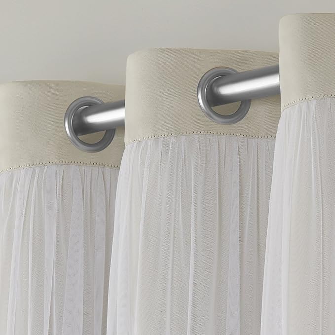 TOWN & COUNTRY LUXE Talia Double Layer Indoor Curtains, Sheer and Room Darkening Blackout, Grommet Top, Energy Efficient, 2-Pack Set, 52"x108", Sand