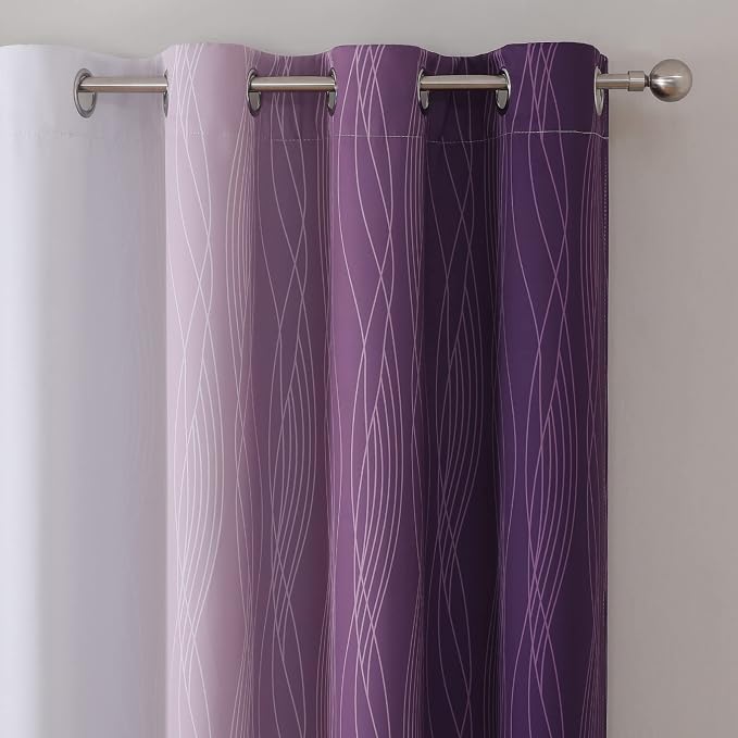 Purple and Greyish White Ombre Blackout Curtains for Bedroom 45 Inches Long | Estelar Textiler Room Darkening,Light Blocking,Thermal Insulated Gradient Grommet Window Drapes for Bathroom,52Wx45L,2 Panels