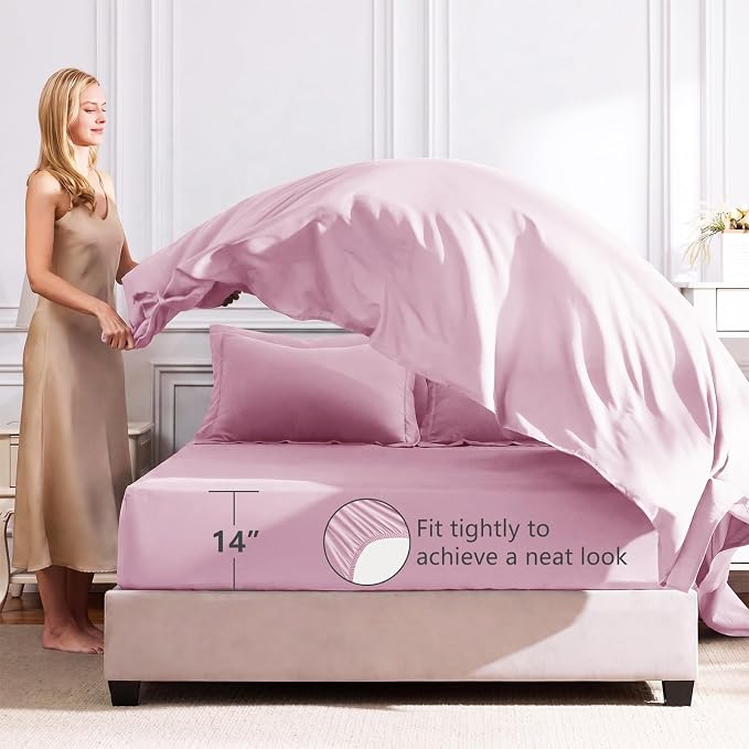 King Size Comforter Set Light Pink - 7 Pieces Complete Bedding Set | OEKO-TEX Certified, All Season, 240GSM Down-Alternative Comforter, Sheets, Pillowcases & Shams, 14" Deep Pocket, Easy Care