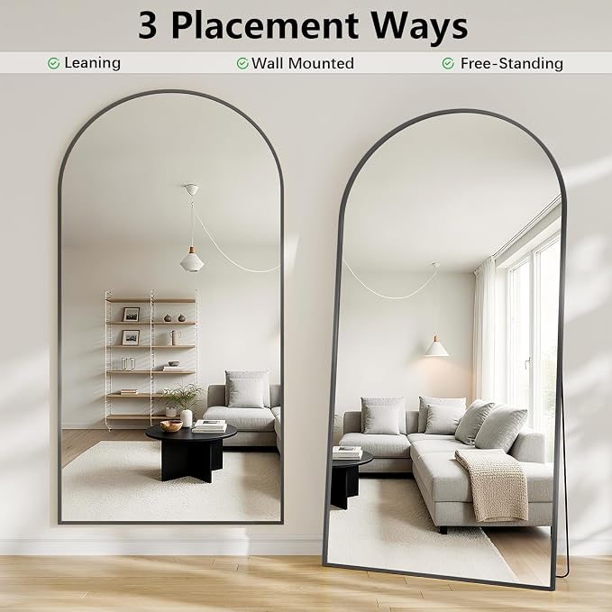 Mirror Full Length, 78"x35" Oversized Arched Floor Full Length Mirror with Stand, Room Decor Big Full Body Floor Mirror with HD Tempered Glass Aluminum Frame for Bedroom Living Room, Black