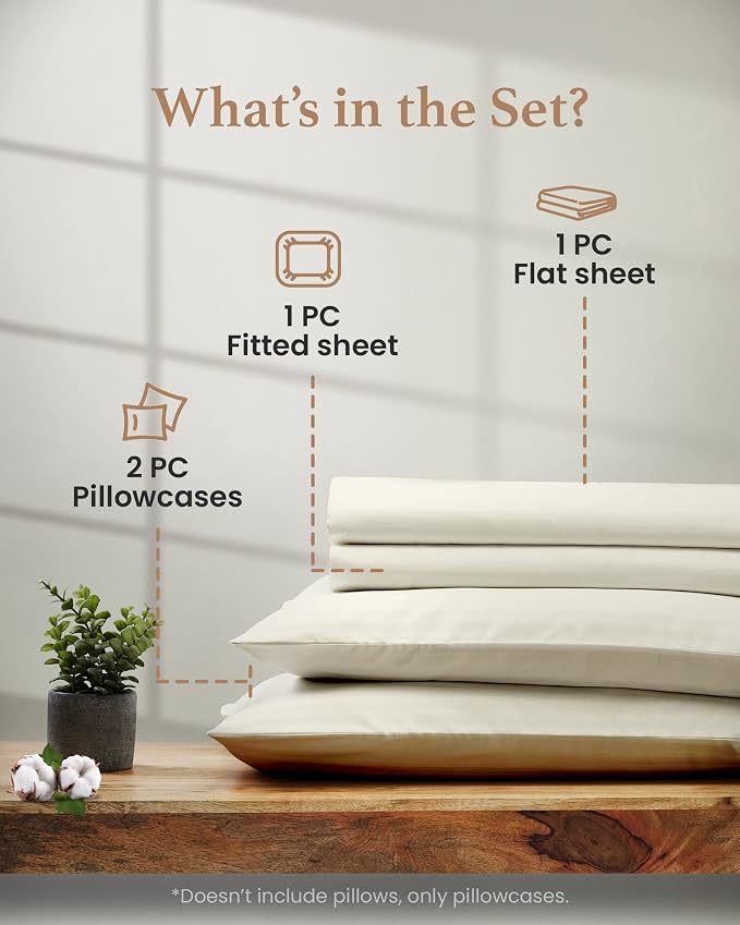 Good Sleep Bedding 100% Egyptian Cotton Twin XL Sheet Sets, 4 Piece, Silky Sateen Weave Twin XL Sheets College Dorm, Ultra-Soft & Durable Hotel Luxury, 16 Inch Deep Pocket XL Twin Sheets - Ivory