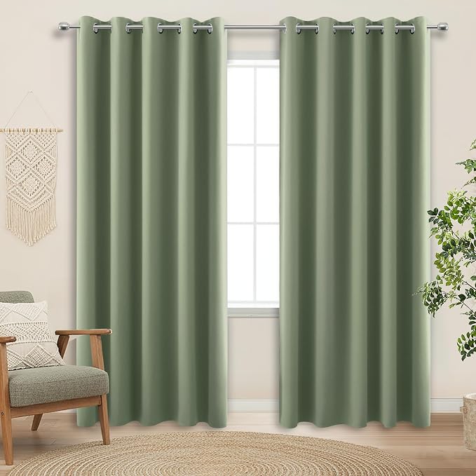 KOUFALL Sage Green Blackout Curtains 72 inches Wide for Bedrdom,Room Darkening Boho Large Window Treatments Extra Wide Curtains for Living Room 70 72x84 in Long 2 Panels Set