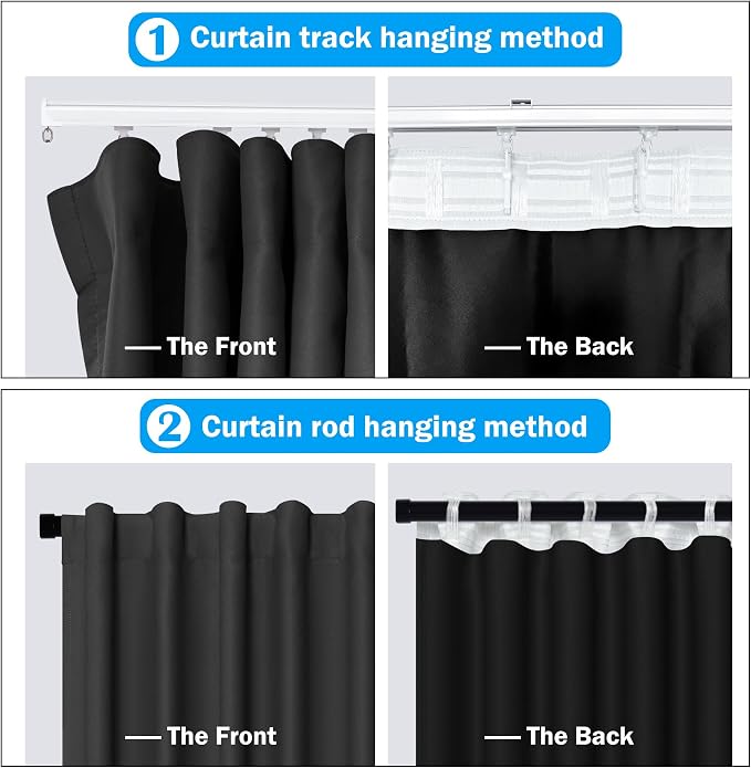 MaKefeile Room Divider Curtains Total Blackout Privacy Curtain Panel Room Thermal Insulated Noise Reduction Curtains for Bedroom Window Living Room Ceiling Track Curtain W 10 ft × H 9 ft Black
