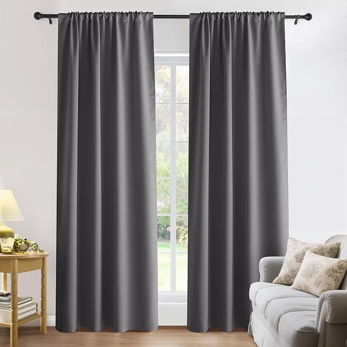 PONY DANCE Blackout Curtains 80 inches Long 2 Panels Set for Bedroom, Thermal Insulating Privacy Curtains & Drapes for Doorway Temporary Door Alternative Accordion Door, W 42 x L 80, Gray