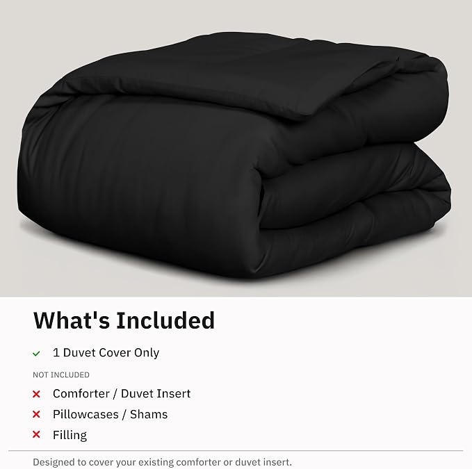 California Design Den Soft 100% Cotton Sateen Full/Queen Duvet Cover, Black | Duvet Cover Only, Comforter Not Included, Backed by Good Housekeeping Seal, Button Closure & Corner Ties