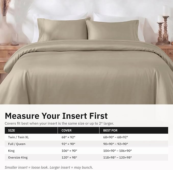 California Design Den Soft 100% Cotton Sateen Duvet Cover King Set, Taupe | 3-Piece Set with 2 Pillow Shams, Backed by Good Housekeeping Seal, Button Closure & Corner Ties, 400 TC 100% Cotton Sateen