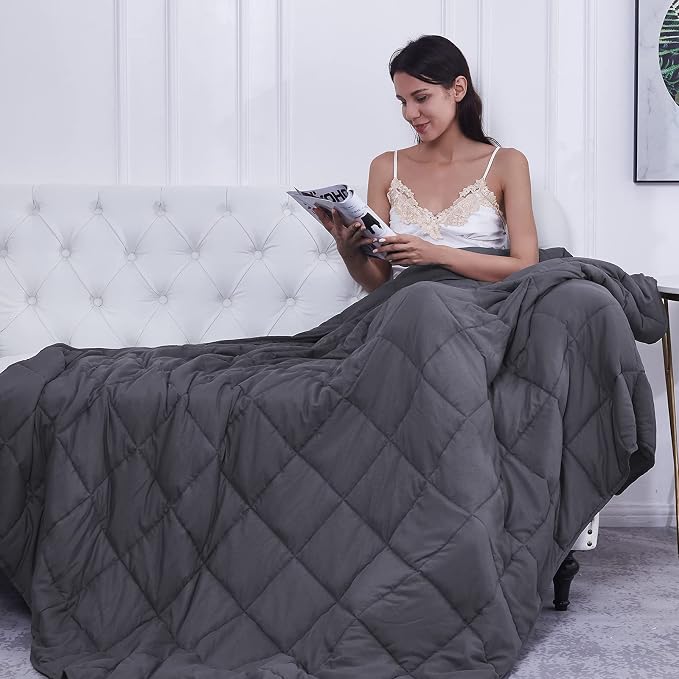 L'AGRATY Weighted Blanket Queen Size（22lbs, 60"x80"） Cooling Heavy Blanket Microfiber for Adults Breathable Big Weighted Throw Blanket for Summer Fall Winter, Grey