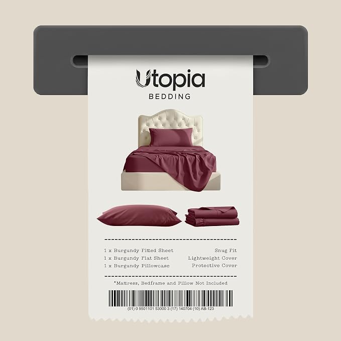 Twin Sheets Set, 3 Pieces 16" Deep Pocket Hotel Luxury Bed Sheets, Burgundy | Extra Soft Bedsheet Set, Comfy & Breathable Cooling Sheets, Wrinkle & Fade Resistant, Fitted Sheet, Flat Sheet, 1 Pillowcase
