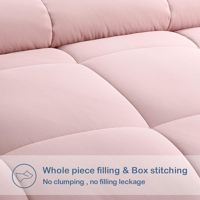 EASELAND Queen Size Down Alternative Comforter, Pink, 88x88 Inches | Quilted Duvet Insert for All Seasons, Soft Lightweight Bedding with Corner Tabs, Breathable Machine Washable Hotel Quality