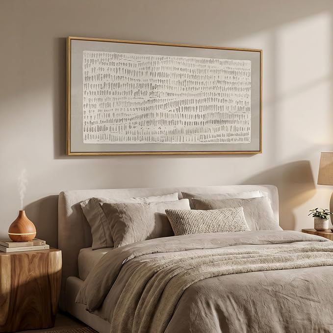 Large Framed Beige Abstract Wall Art for Living Room, Horizontal 60x30 In | Organic modern neutral pictures, Canvas prints, Wood frame, Wabi Sabi minimalist paintings, Wall decor for bedroom dining