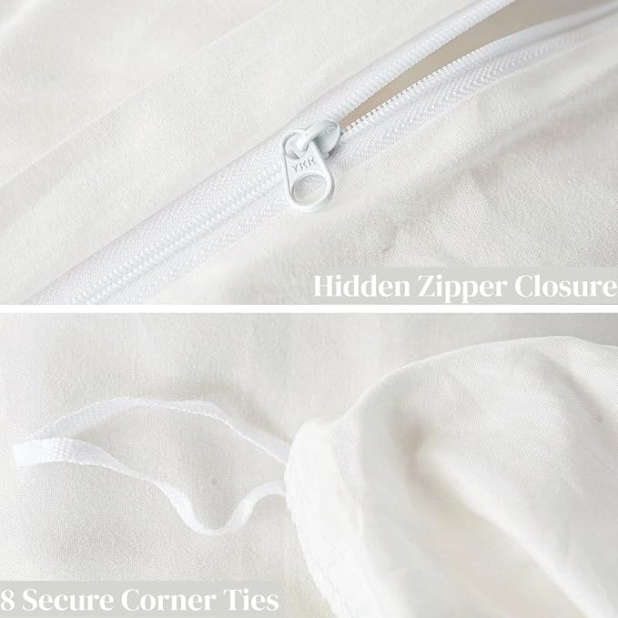 OAITE Duvet Cover Set 100% Washed Cotton Solid 3pcs | Soft,Durable,Long-staple Cotton,Hidden Zipper with 8 Interior Corner Ties,2 Pillowcases,68"X90"