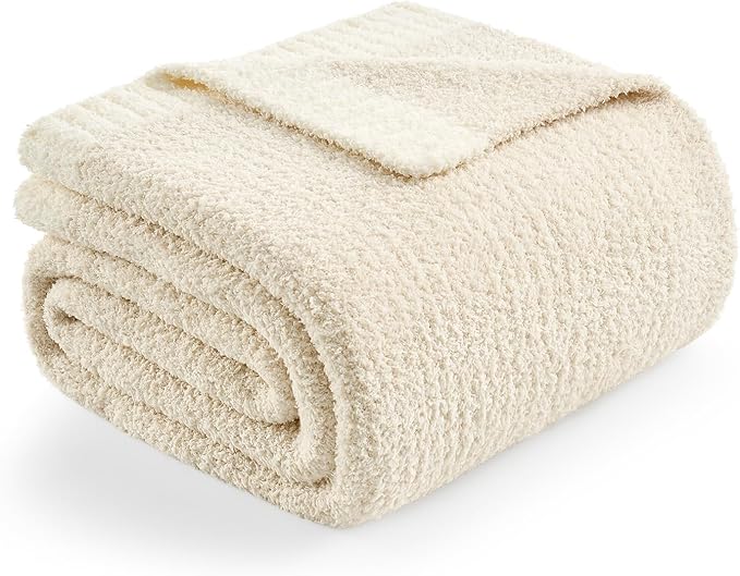 Snuggle Sac Buttery Ivory Bedding Blanket Twin Size 60x80, Super Soft Warm Cozy Knit Fuzzy Microfiber Blanket for Sofa, Bed, Living Room, Heather Ivory, 60x80 Inches