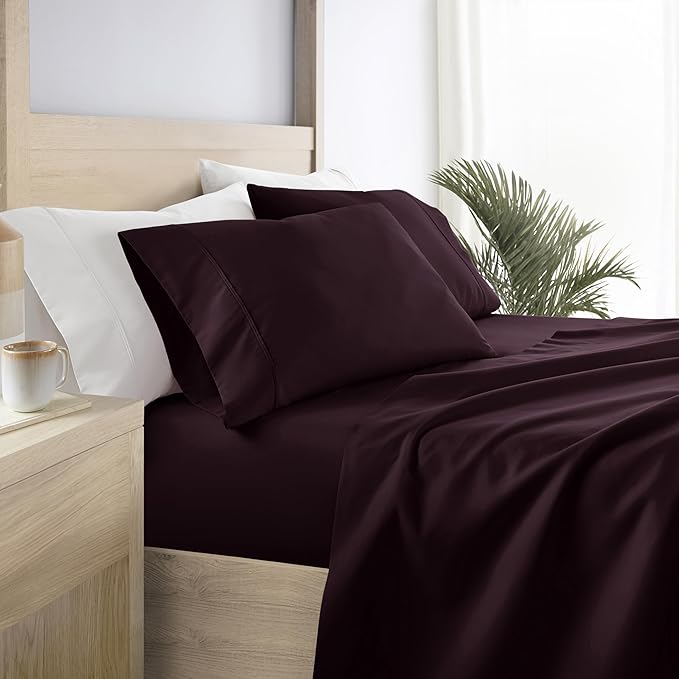 Linen Market Brushed Microfiber Queen Sheet Set 4 Piece – Oeko-TEX Certified Ultra Soft & Wrinkle-Free - 16" Deep Pocket Sheets - Easy Care Queen Size - Purple