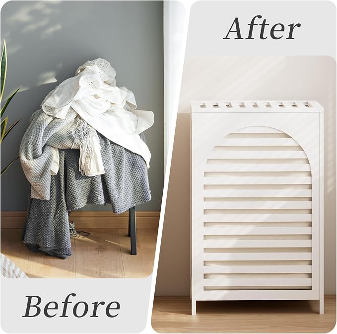 Laundry Hamper with Lid,Bamboo Large Waterproof Clothes Laundry Basket,Removable Washing Bags with Handles,clothes basket (White)