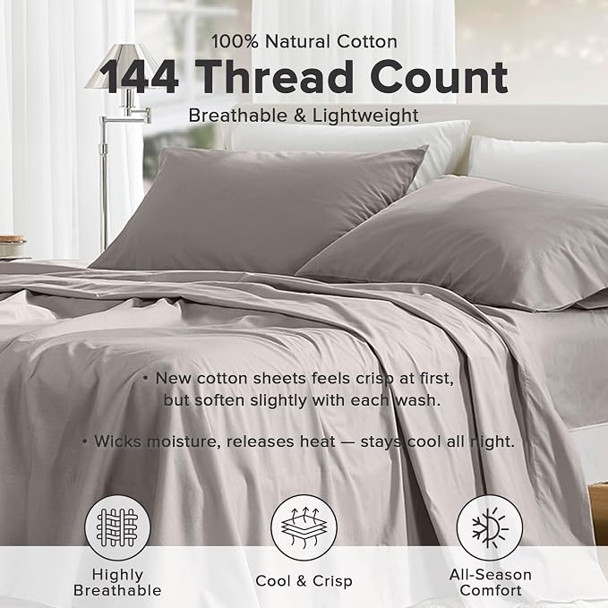 Comfort Spaces 100% Cotton Percale Sheets Cal King Size 4 Pcs, Dark Gray | Crisp, Cool & Breathable Bed Sheets, 14" Deep Pocket Fits Up to 16" Mattress, Lightweight, All Season Cozy, with Pillow Case
