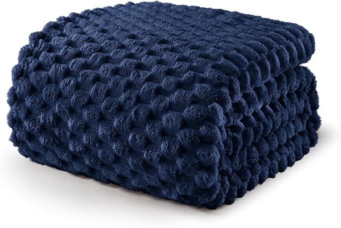 Exclusivo Mezcla 3D Fleece Twin Size Blanket for Bed, Navy Blue | Extra Soft Fuzzy Plush Lightweight Bed Blankets, Cozy Fluffy Decorative Blankets for All Seasons, 60x80 Inches