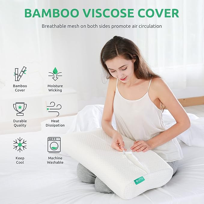 Cervical Pillow for Neck Pain Relief, Memory Foam Neck Pillow for Sleeping, Adjustable Orthopedic Sandwich Pillow, Contour Cooling for Side Back Stomach Sleeper, King(27.6"×15.7"×5.2"/4.5")