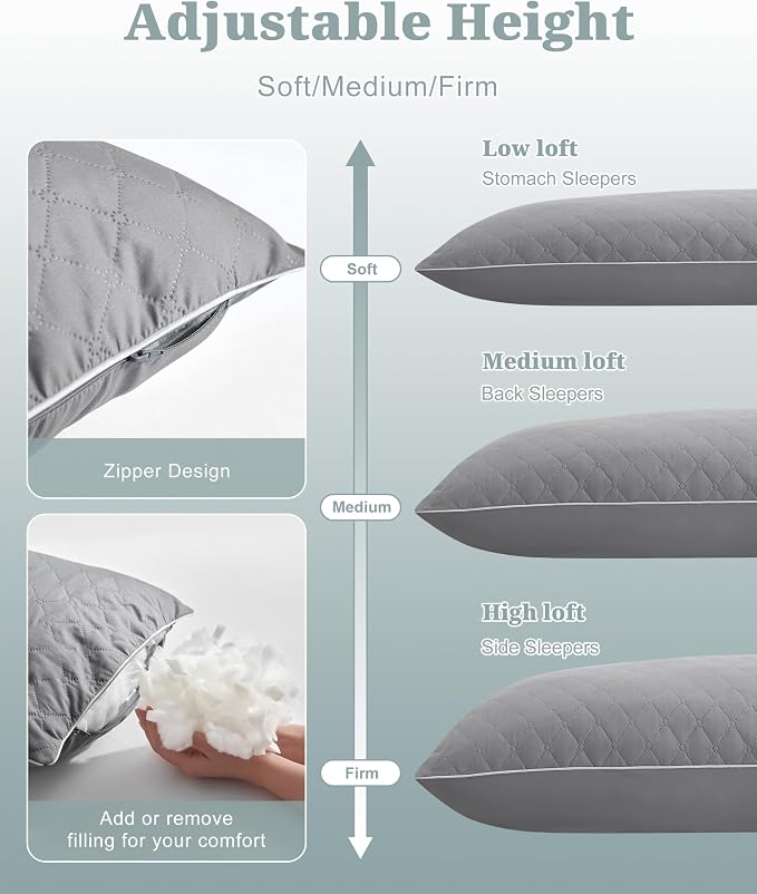 YZ HOME Long Body Pillow for Adults,Firm Body Pillow Shredded Memory Foam | Adjustable Height,Support for Side Sleeper & Pregnant Women(Grey,20x54 Inch)