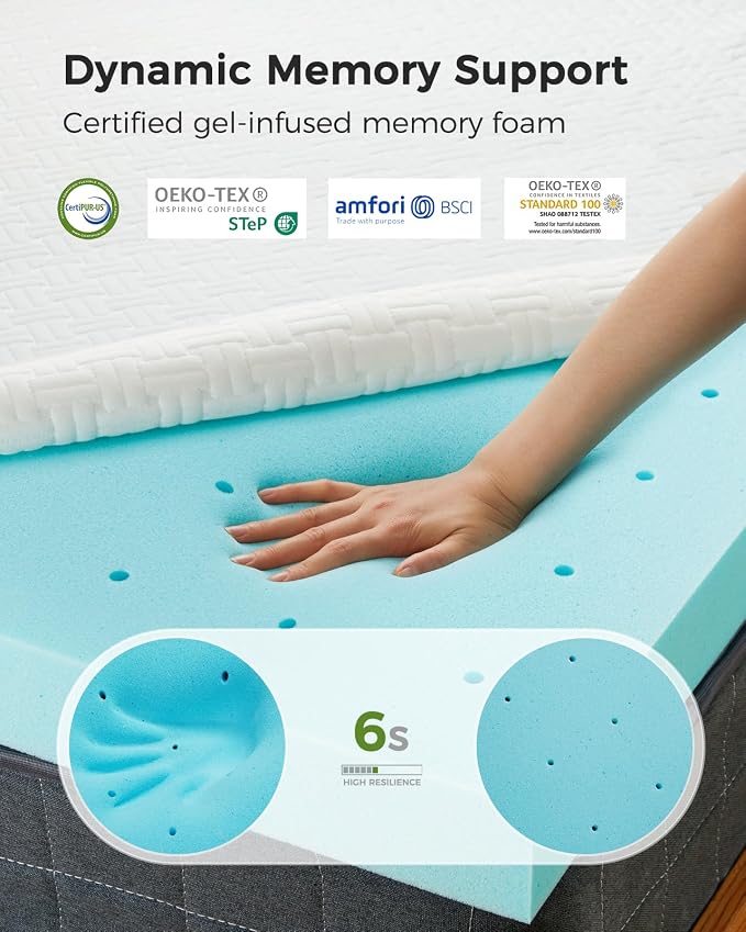 PERLECARE Full Size Mattress Topper - 3 Inch Cooling Memory Foam Mattress Pad Made with CertiPUR-US® Certified Foam, Bed Topper with Bamboo Cover,Removable & Washable & Non-Slip