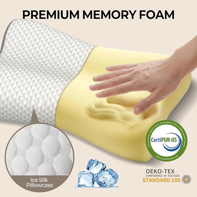 Cervical Neck Pillow for Pain Relief, Contour Memory Foam Pillows for Sleeping, Ergonomic Pillow Orthopedic Cooling Pillow Bed Pillow Neck Support for Side Back Stomach Sleepers (Off White&Gray)