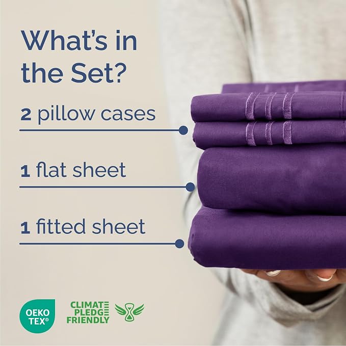 Queen Size 4 Piece Sheet Set - Comfy Breathable & Cooling Sheets - Purple | Hotel Luxury Bed Sheets for Women & Men, Deep Pockets, Easy-Fit, Extra Soft and Wrinkle Free Sheets, Oeko-Tex Bed Sheet Set