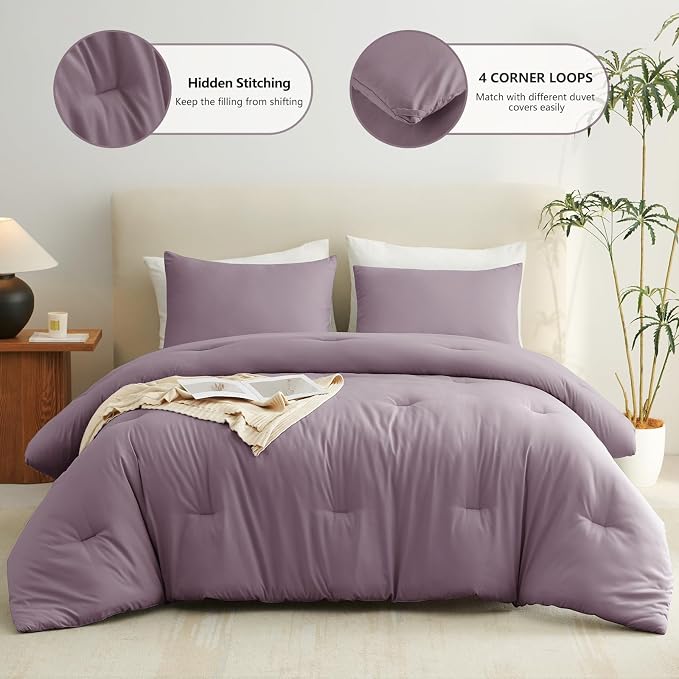 Twin Comforter Set, 2 Pieces Down Alternative Bedding, Dusty Purple | 270 GSM Twin XL College Dorm Comforter with 4 Corner Ties Use as a Duvet Insert, OEKO-TEX Certified, 1 Pillowcase, 68 x 88 in
