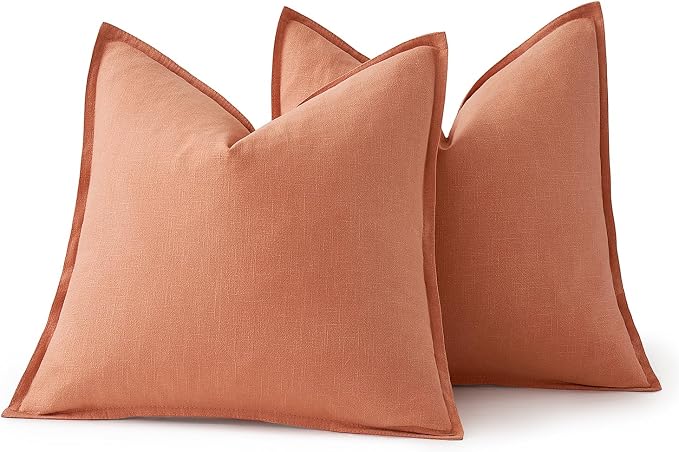 MIULEE Decorative Linen Pillow Covers 18x18 Inch Coral | Boho Farmhouse Neutral Couch Throw Pillows for Bed, Pack of 2 Accent Modern Pillowcases, Sofa Livingroom Home Decor