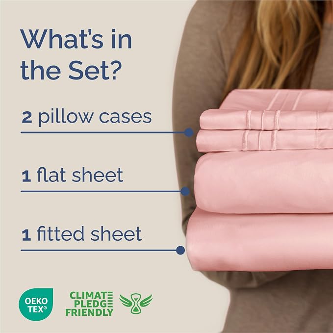 King Size 4 Piece Sheet Set - Comfy Breathable & Cooling Sheets - Baby Pink | Hotel Luxury Bed Sheets for Women & Men, Deep Pockets, Easy-Fit, Extra Soft and Wrinkle Free Sheets, Oeko-Tex Bed Sheet Set