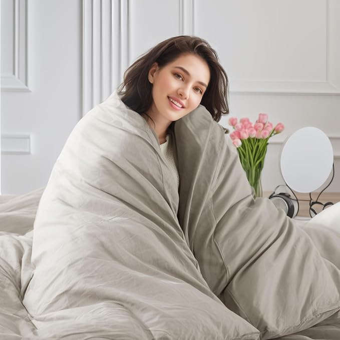 NEXHOME PRO Duvet Cover Queen Size, 100% Washed Cotton Orgnic Linen Like Textured Breathable Durable Comfy, Cream Grey