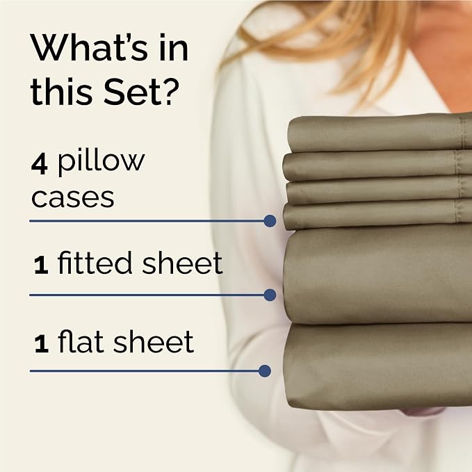 Full 6 Piece Bed Sheet Set - Comfy, Breathable & Cooling Sheets - Khaki | Ultra-Soft Hotel Luxury Bedding Set with 8-16 Inch Deep Pockets, 1 Flat & 1 Fitted Sheet & 4 Pillowcases, Wrinkle & Fade Free