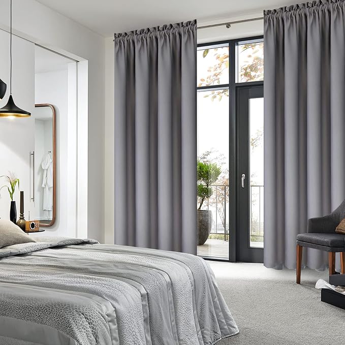 DWCN Blackout Curtains for Bedroom Living Room 42 x 72 Inch Long Grey | 2 Panels Set, Room Darkening, Thermal Insulated, Light Blocking, Rod Pocket Drapes, Noise Reducing Window Treatments