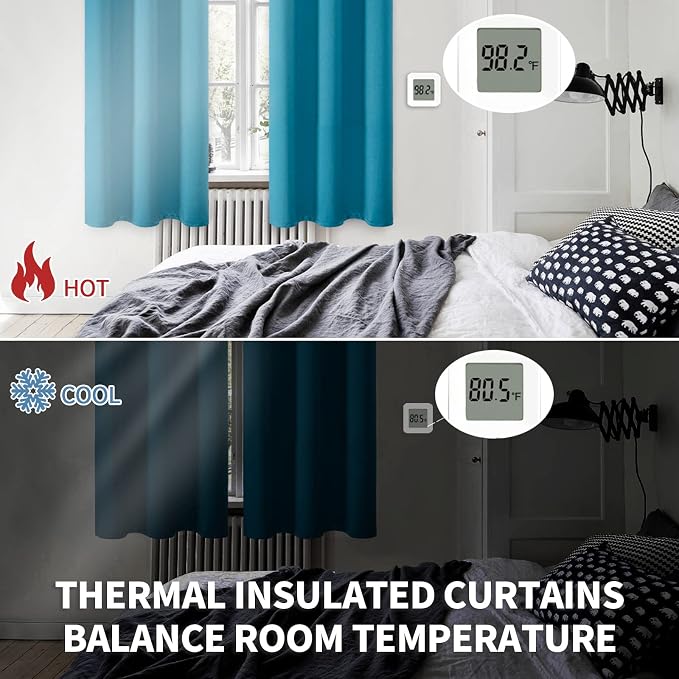 BGment Peacock Blue Blackout Curtains for Bedroom 63 Inch Long - 2 Panels | Grommet Top, Black Out, Room Darkening, Sunblock, Thermal Insulated, Window Drapes for Kids Boys Room, 42x63 Inch