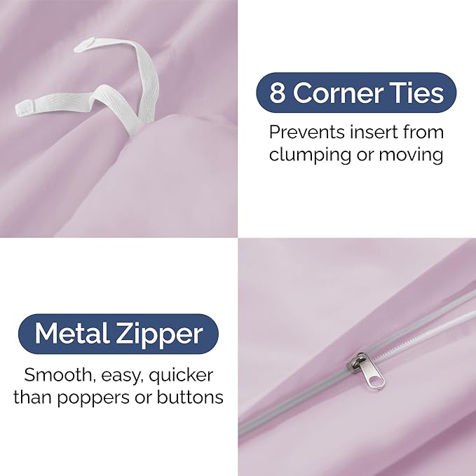Duvet Cover Full Size - 3 Piece with Zipper Closure - Light Lavender | Extra Soft, Breathable, Full Duvet Cover 80" x 90" with 2 Pillow Shams, Zipper Closures & Ties, Women, Men, Kids & Teens