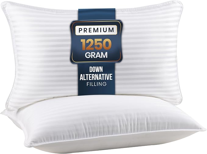 Utopia Bedding Hotel Bed Pillows for Sleeping, Pillows King Size Set of 2 | Down alternative pillows, cooling hotel quality, luxury comfort for back, side & stomach sleepers, Premium Stripes, White
