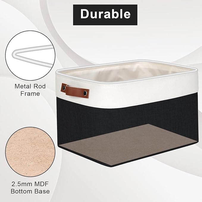 Storage Bins Large Fabric Storage Baskets for Shelves 3 Pack, Decorative Linen Closet Baskets with Handles for Organizing, Shelf, Clothes, Home, Office, 15x11x9.5Inches (Black&White)